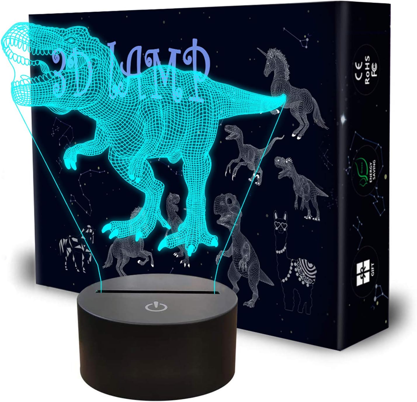 Dinosaur 3D Night Light, QpenguinBabies Lamp Kids Touch Table Desk LED Lamp 7 Color Changing with USB Cable, Christmas Gifts for Kids Boys Dinosaur Toys (T Rex)