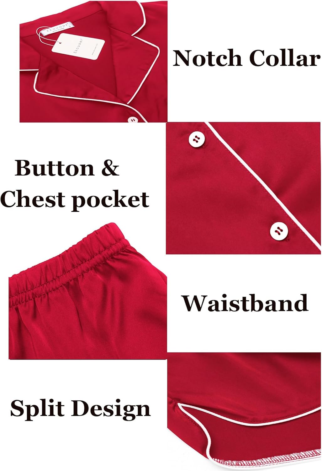 Ekouaer Womens Silk Satin Pajamas Set Short Sleeve Sleepwear Button Down Loungewear 2 Piece Pjs Shorts Set S-5X Plus Size - Image 6