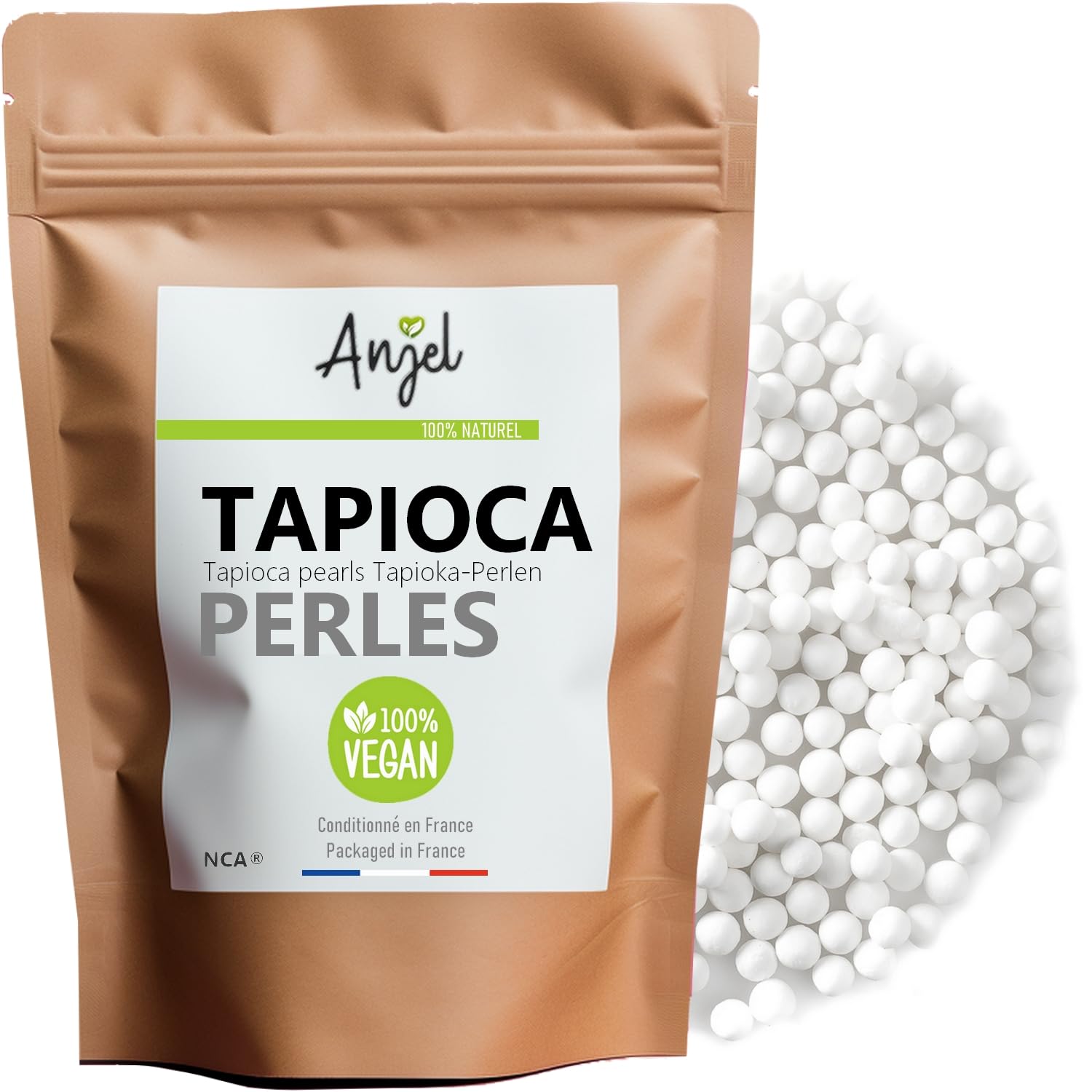 Mini Perles de Tapioca pour Dessert et Cuisine Sans Gluten et Sans Sucre - Tapioca perles dessert - Ingrédients 100% Naturels Vegan 250g - NCA