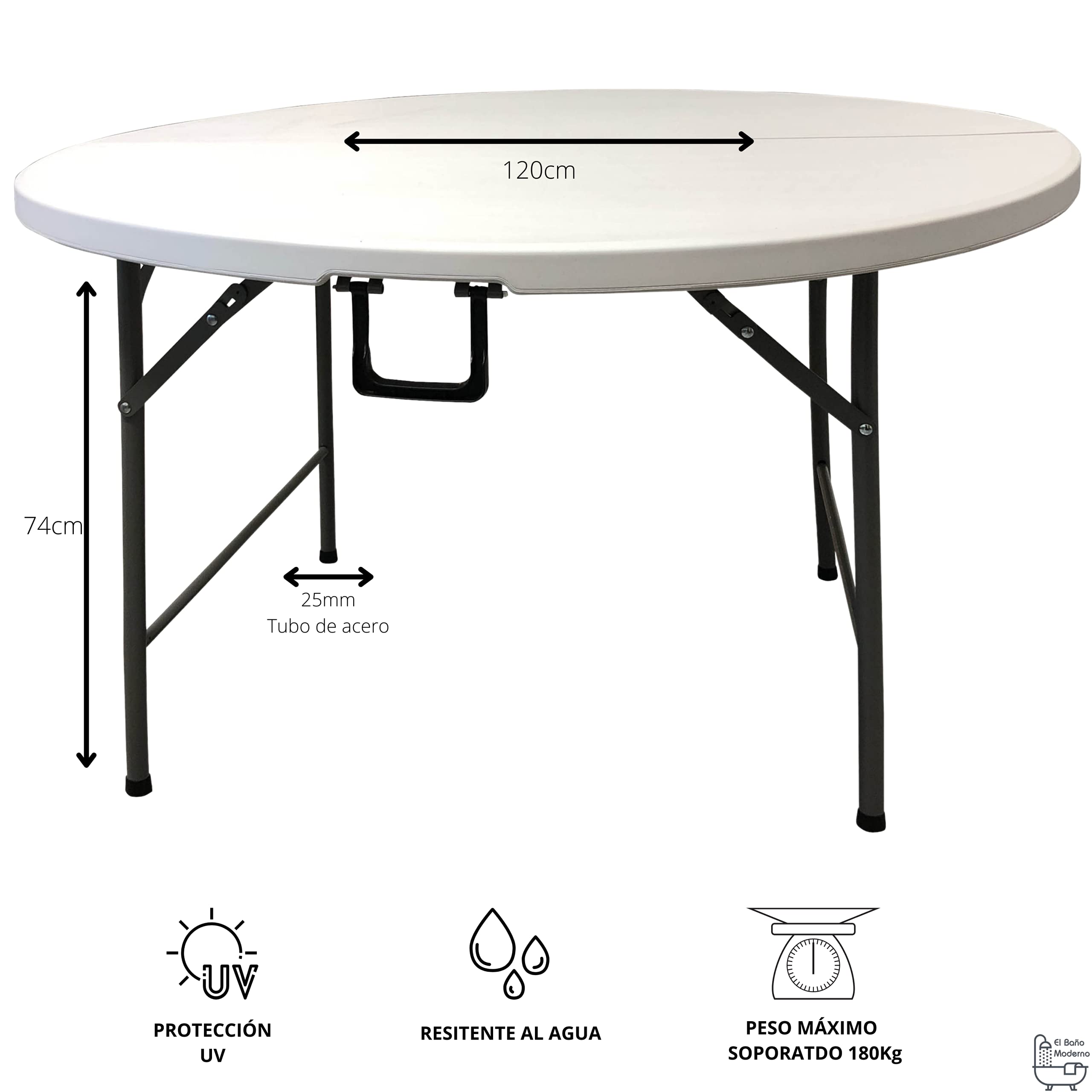Mesa Redonda Plegable - Mesa Plegable Resina Multifuncional - Mesa Plegable Camping Ultraresistente - Mesa Alta Plegable Multiusos - Mesa Redonda Jardin - Mesa con Patas Tubo de Acero