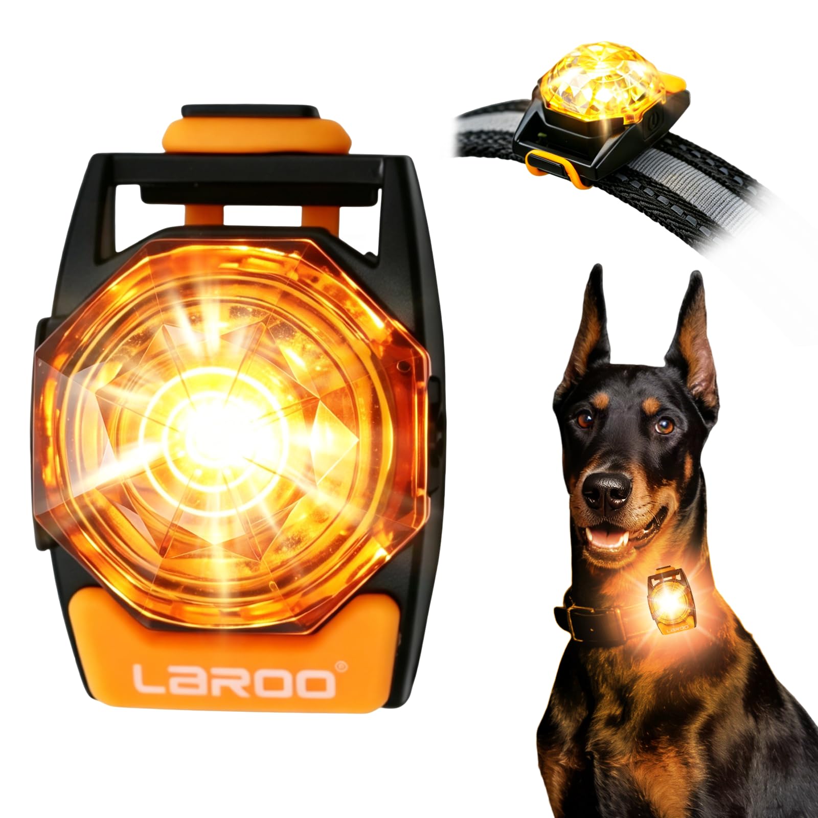 LaRoo Hund Sicherheitlicht für Nachtspaziergänge - Leuchtendes LED Halsband-Zubehör, Wasserdichtes Silikon, Klettverschluss für Hundeleine/Geschirr, Haustier für Outdoor-Aktivitäten