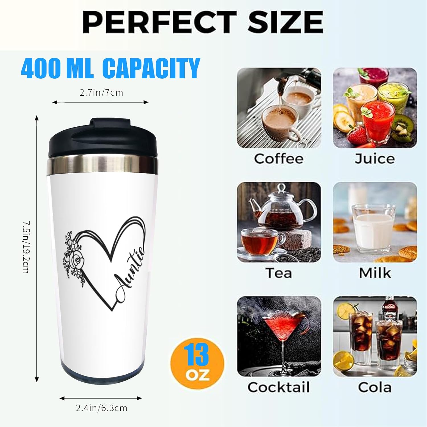 Auntie Rose Stainless Steel Travel Mug 13 OZ, Insulated Coffee Tumbler with Funny Design - Leak-proof Water Bottle, Gift for Aunt, Sister, Grandmother, Friends - Men & Women Love It - Image 2