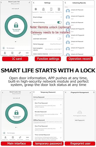 Miniatura 7 de Cerradura inteligente con huella dactilar, cerradura de puerta de entrada sin llave 5 en 1, cerradura de puerta inteligente con control de