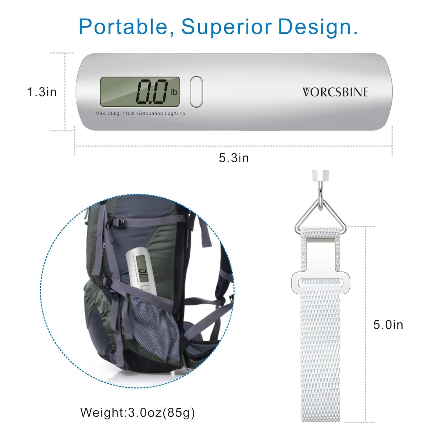 🔥 Flash Sale VORCSBINE Digital Luggage Scale, 110lbs Hanging Baggage Electronic Scale with Large LCD Display, Portable Suitcase Weighing Scale, Travel Luggage Weight Scale with Hook, Strong Straps for Travelers