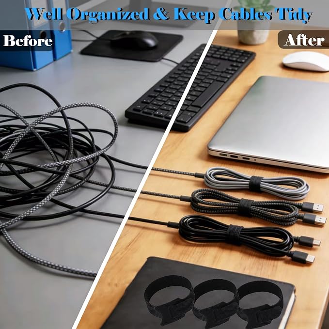 100 Piezas Cintas de Gancho y Bucle - Sujetacables Reutilizables de 6 Pulgadas para Organización de Cables, Negro miniatura 4