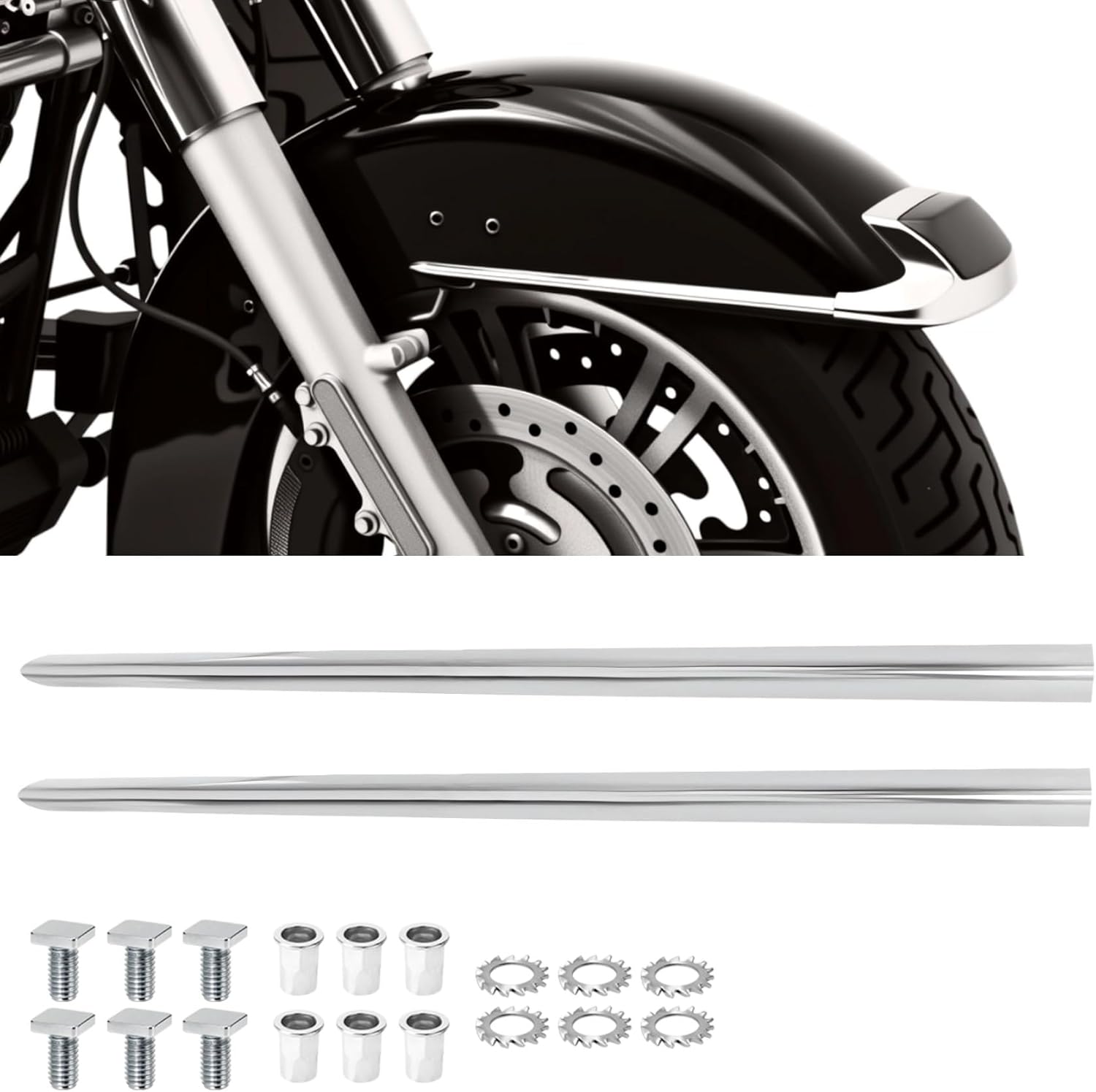 Front Fender Spear Trim for Harley Touring Road King Electra Glide Ultra Classic Street Glide Tour Glide FLHR FLHRC FLHTC FLHTK FLHTCU 1982-2013, Heritage Softail Classic FLSTC 1986-2017