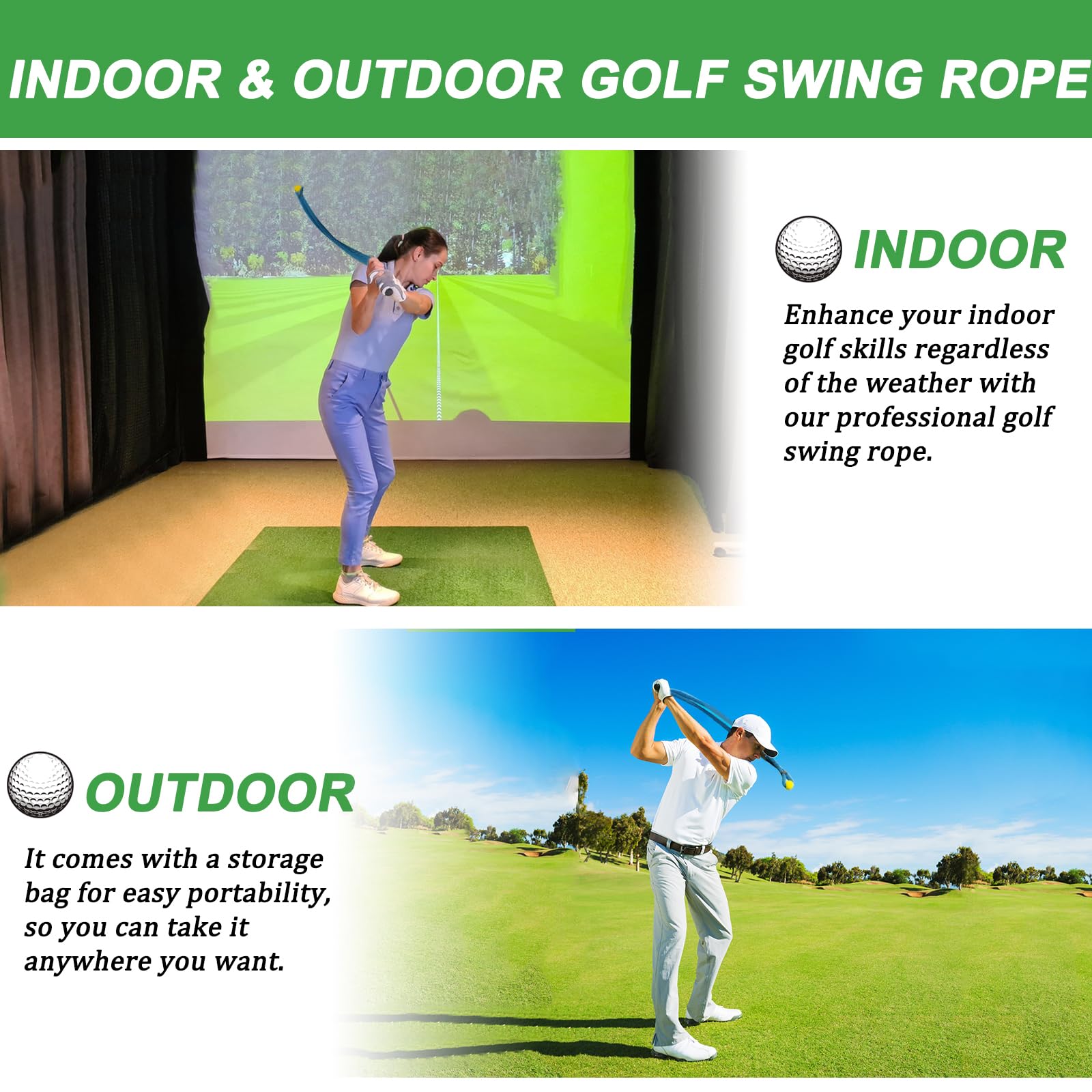 Golfseil-Schaukeltrainer, professionelle Golfschwungseil-Trainingshilfe zur Verbesserung von Geschwindigkeit, Tempo, Rhythmus, Flexibilität und Stärke, Golf-Aufwärmübungsausrüstung für Golfer