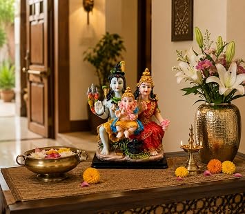 Shiv Parivar Murti Statue 13cm Hindu God Idol Shiva Parvati Ganesha Family Figurine for Home Mandir Pooja Room Temple Decor Religious Ornament Spiritual Gift Diwali Housewarming Decoration
