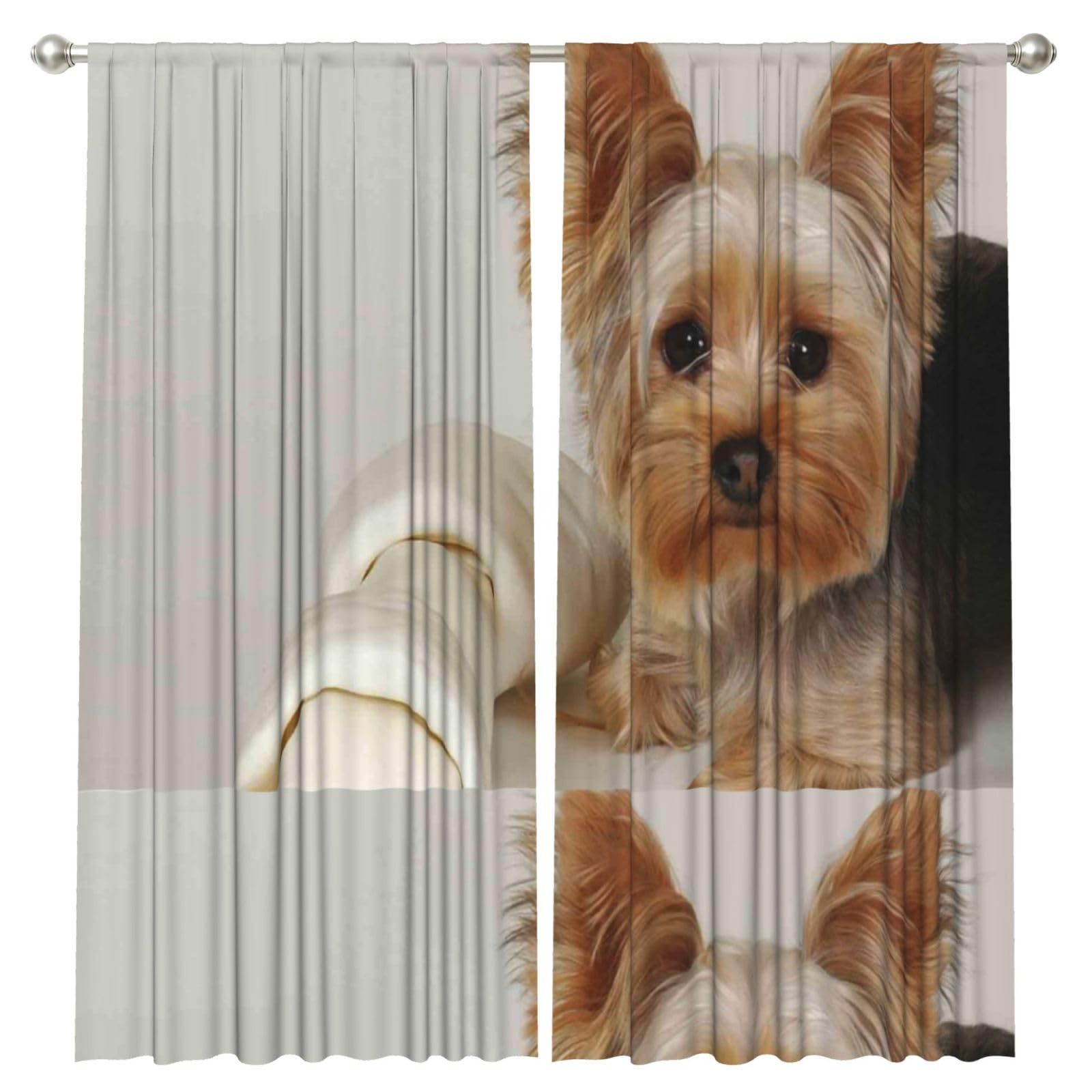 InOmak Yorkshire Terrier, 2 Panels Window Curtains 52 x 84 Inch Blackout Curtains for Living Room Bedroom