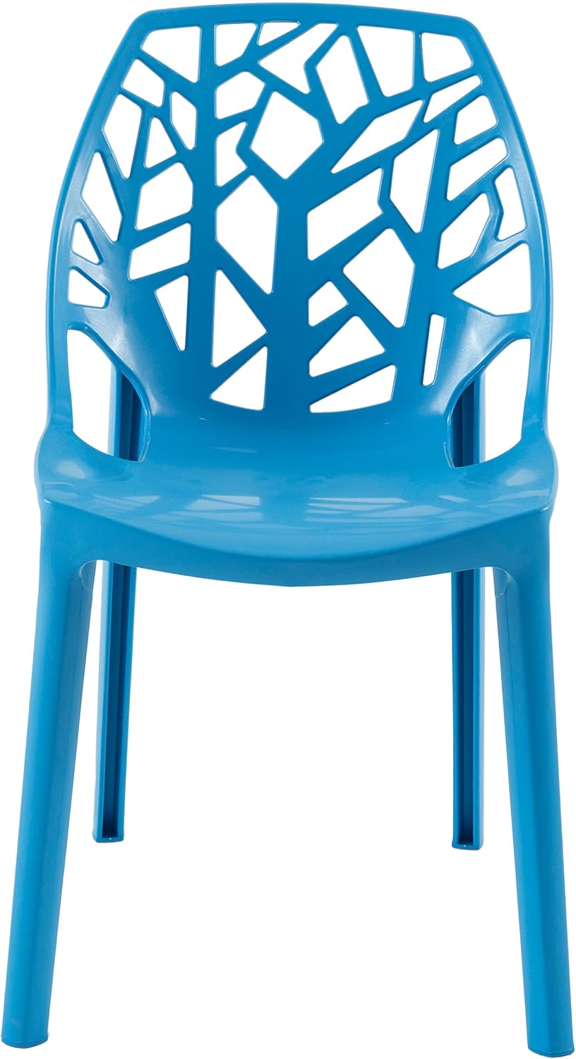 LeisureMod Cornelia Stackable Dining Chair in Solid Green Set of 2 - Modern Spring Cut-Out Tree Design Acrylic Armless Accent Side Chair for Kitchen, Living Room, and Dining Area