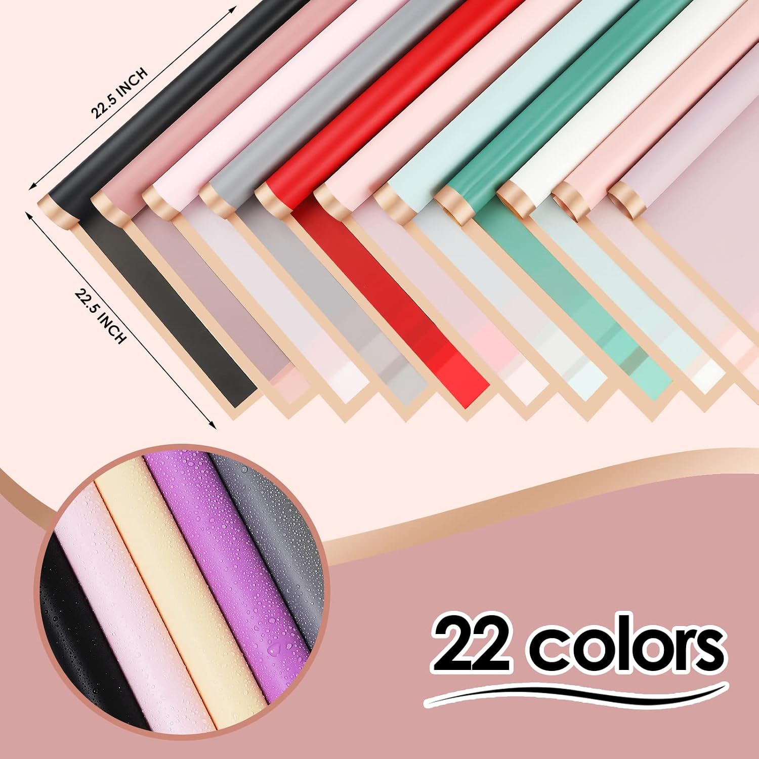220 Sheet Bouquet Wrapping Paper,Multifunctional Waterproof Floral Wrapping Paper, 22 Colors Flower Arrangement Paper With Gold Edge, Gift Packagingh Gold Edge, Gift Packaging