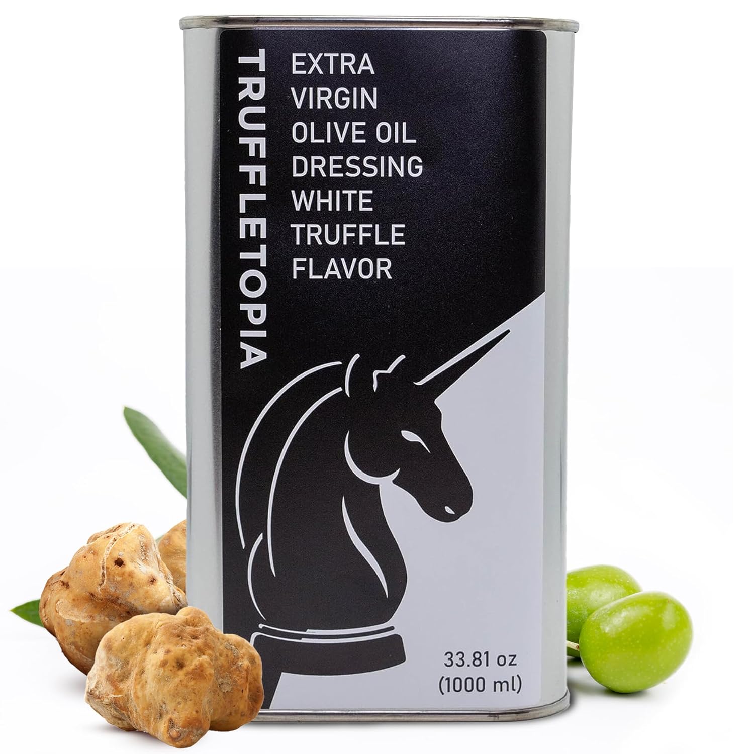 Truffletopia | White Truffle Extra Virgin Olive Oil I Cold Pressed I For Pasta, Pizza, or Salad I Vegan, Non-GMO, No MSG, Gluten Free, Keto I Bulk, Restaurant-Size Can I 33.81 oz each (1L)