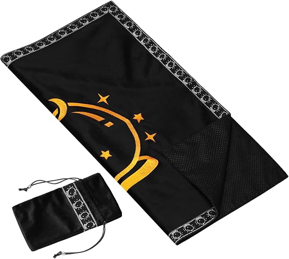 Altar Tarot Cloth Embroidery Crystal Ball Pattern Tablecloth Astrology Tarot Divination Cards with Tarot Pouch (Black(Silver Lace))