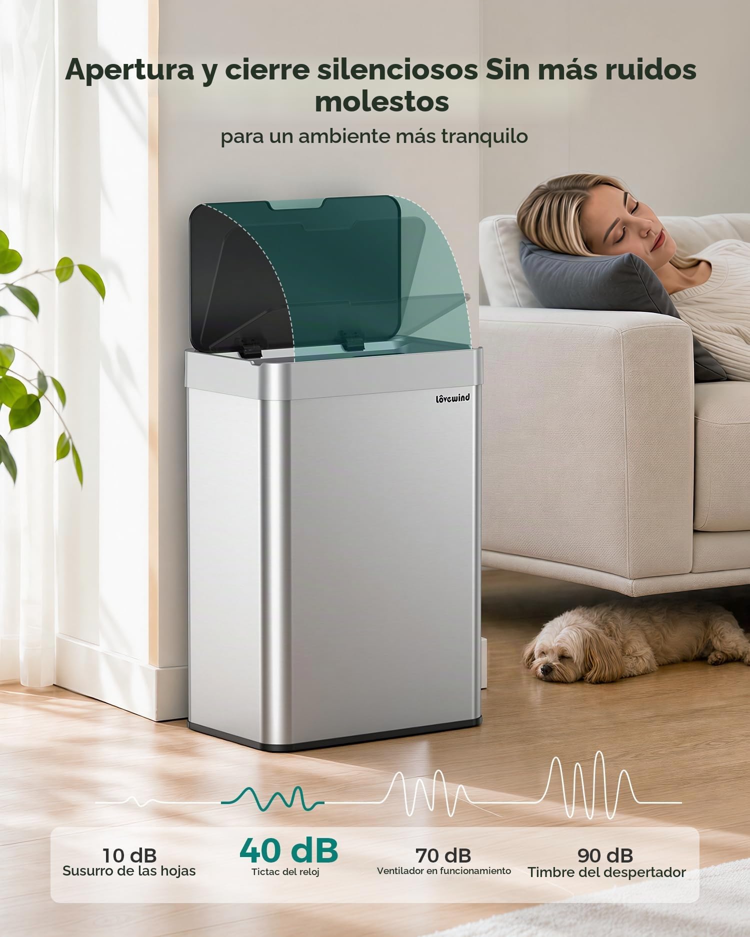 lovewind Cubo de Basura Cocina con Sensor 55L, Cubo Basura Automático Recargable con Puerto USB-C, Cubo de Basura Inteligente de Acero Inoxidable con Tapa, para Cocina y Oficina, Plata