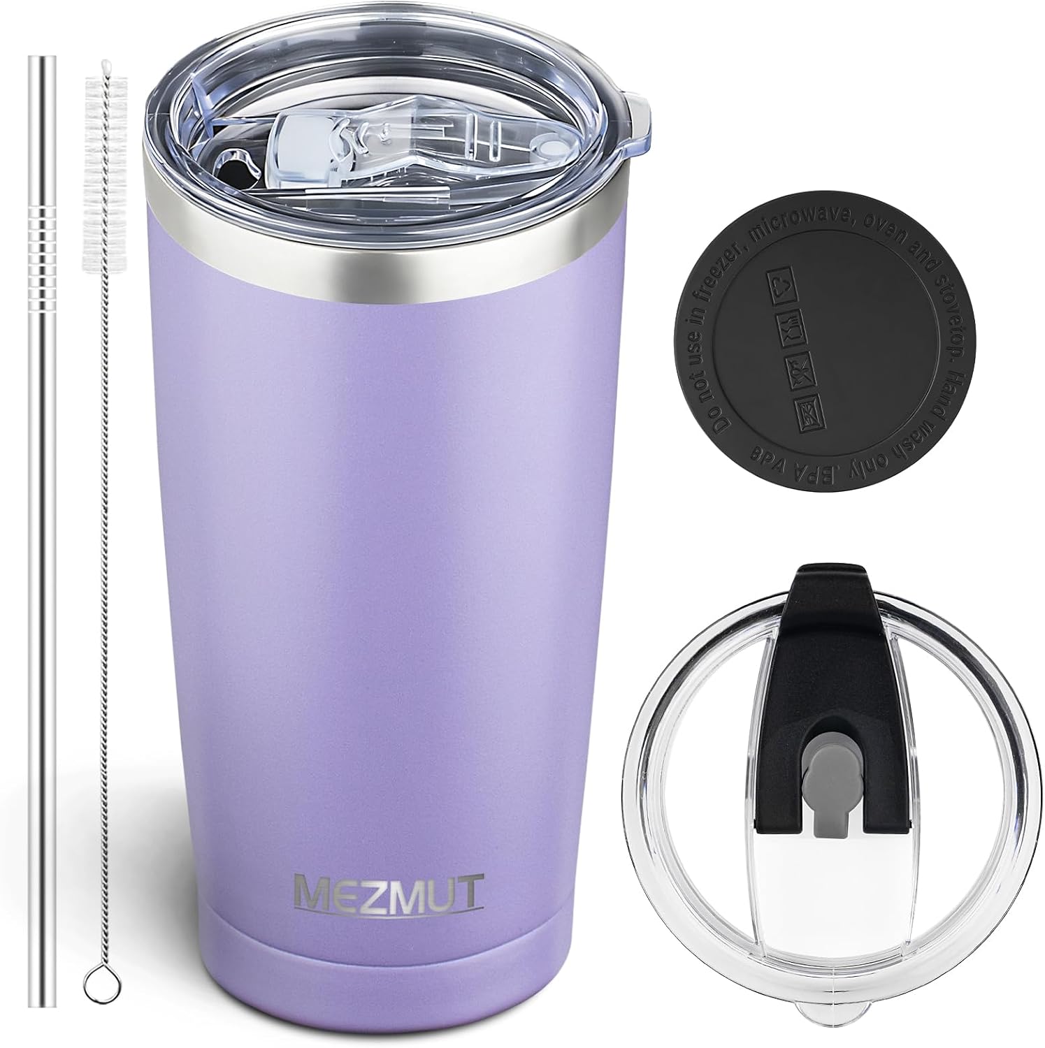 MEZMUT 20oz Insulated Tumbler Travel Coffee Mug with Lid Straw(Purple,1)