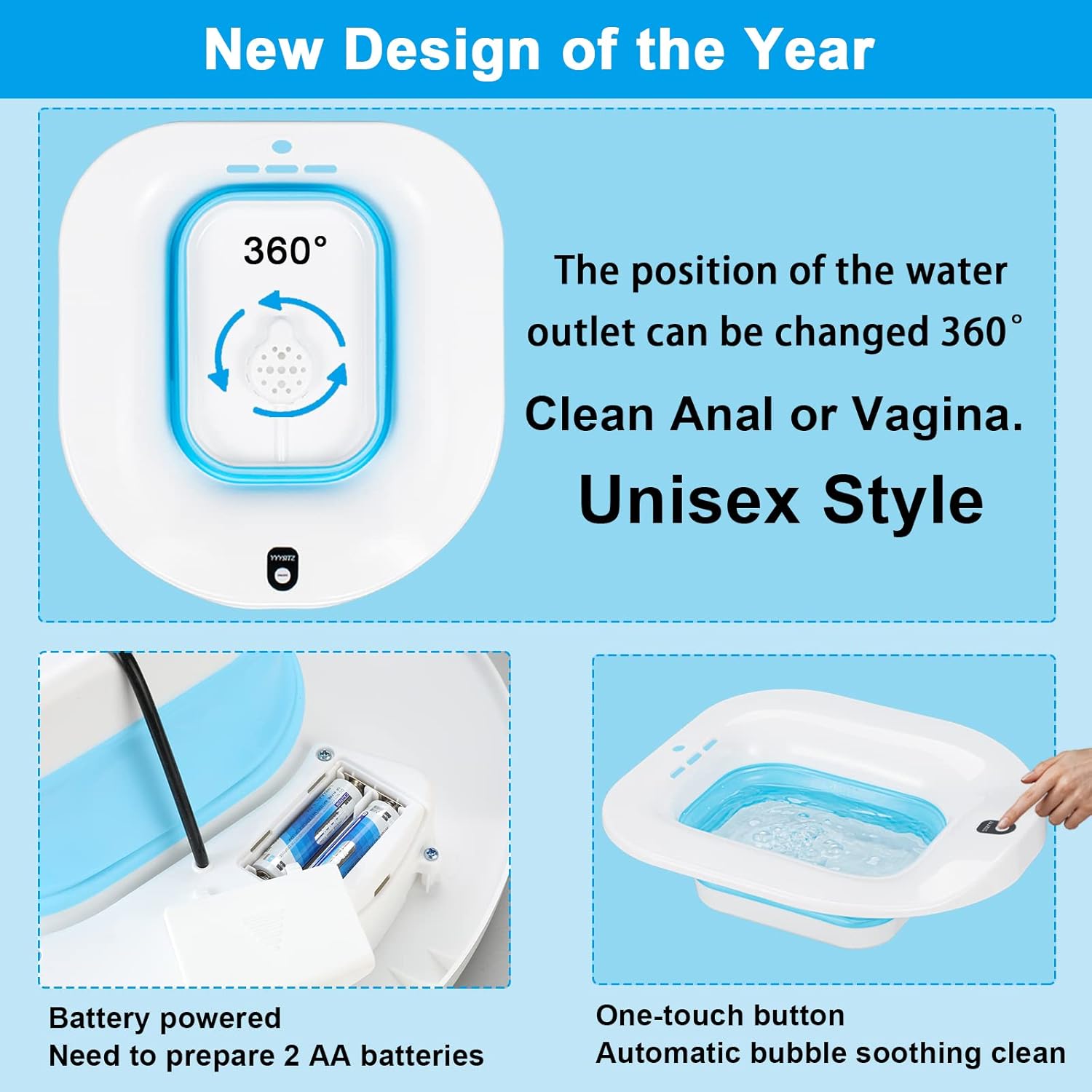 Electric Sitz Bath, Sitz Bath for Hemorrhoids, Sitz Bath for Postpartum Care, Toilet Seat Tub for Women Men, Sitz Baths Salts Bowl, Sits Bath Soak Pan, Hip Bath Basin, Collapsible, Blue