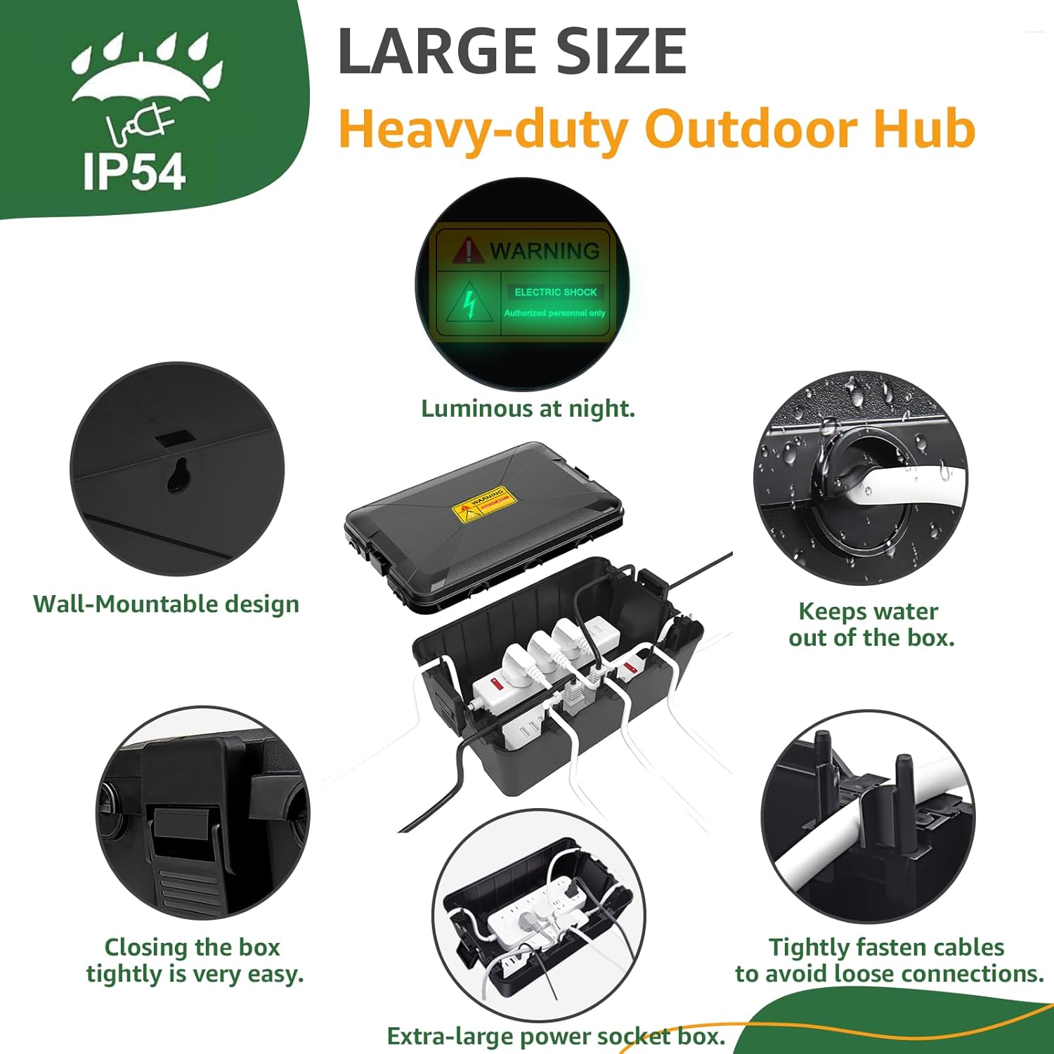 NineLeaf [2 Pack] Outdoor Electrical Box Waterproof, Weatherproof Connection Boxes,Power Strip, Timer, Plug, Socket, Holiday Light, IP54 Extension Cord Cover Set (12.5x8.5x5 & 10.3x5.9x3.7 Inch, Black