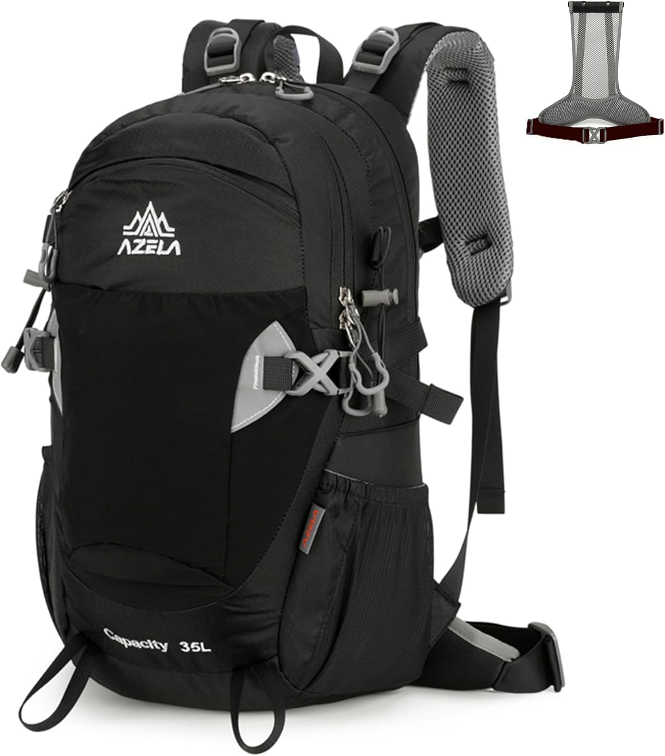 35L Hiking Backpack Detachable Frame Backpack with Rain Cover Waterptoof Travel Backpack for Women Men Daypack for Camping (Black)