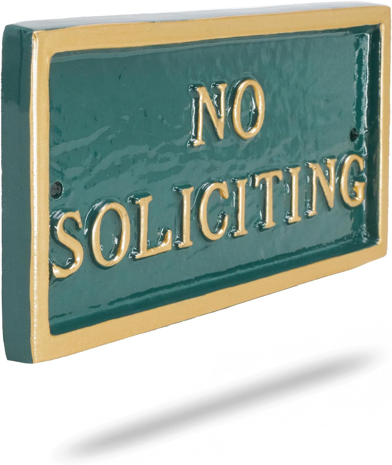 Montague Metal Products 5.75" x 3" No Soliciting Mini Rectangle Statement Plaque Sign - Green/Gold