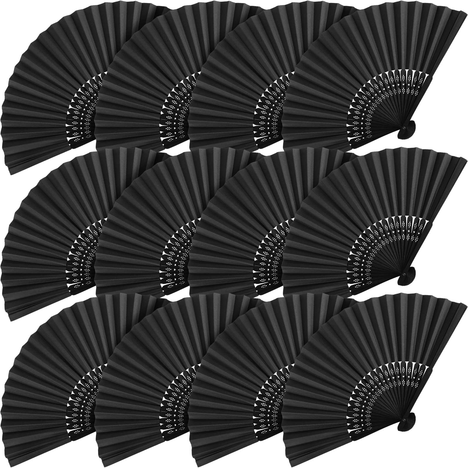 JOHOUSE 12 Packs Paper Folding Hand Fans, 8.3 Inch Black Paper Fans Handheld Chinese Style Decorative Accessories for Wedding, Outdoor Party Favors, Bridal Shower DIY Decoration Photography Props