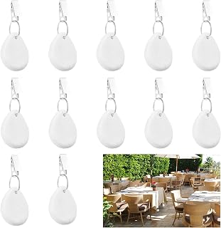 Morobor Tablecloth Weights Hangers, 12pcs Tablecloth Weights Stone Table Cloth Weights with Stainless Steel Clip for Outdoor Family Dinner Garden Party Wedding Camping Picnic(White)