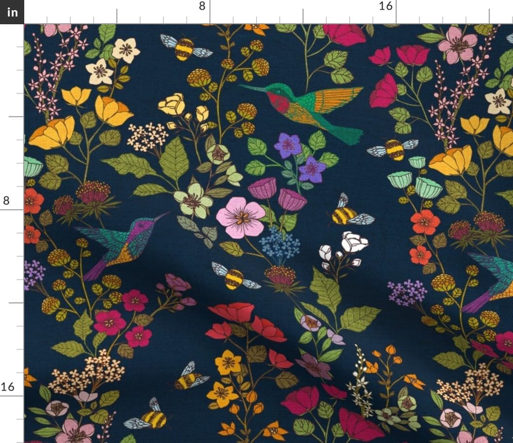 Spoonflower Fabric - Victorian Botanical Garden Honeybees Chinoiserie Jewel Tones Printed on Petal Cotton Fabric Fat Quarter - Sewing Quilting Apparel Crafts Decor