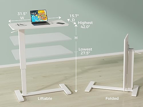 Miniatura 3 de Mesa plegable para colocar sobre la cama con ruedas, mesa de noche médica ajustable en altura con resorte de gas, escritorio grande para laptop,