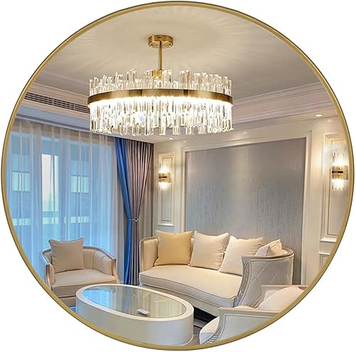 HofferRuffer Espejo redondo, espejo colgante circular, espejo montado en la pared con marco de metal para el hogar, dormitorio, baño, sala de estar,