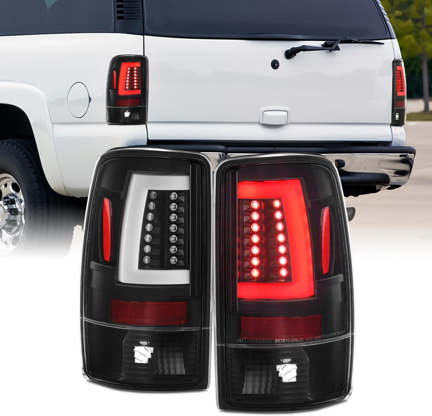AKKON - For 00-06 Chevy Suburban Tahoe GMC Yukon XL Black C-Shape LED Bar Tail Brake Lights Left+Right Pair