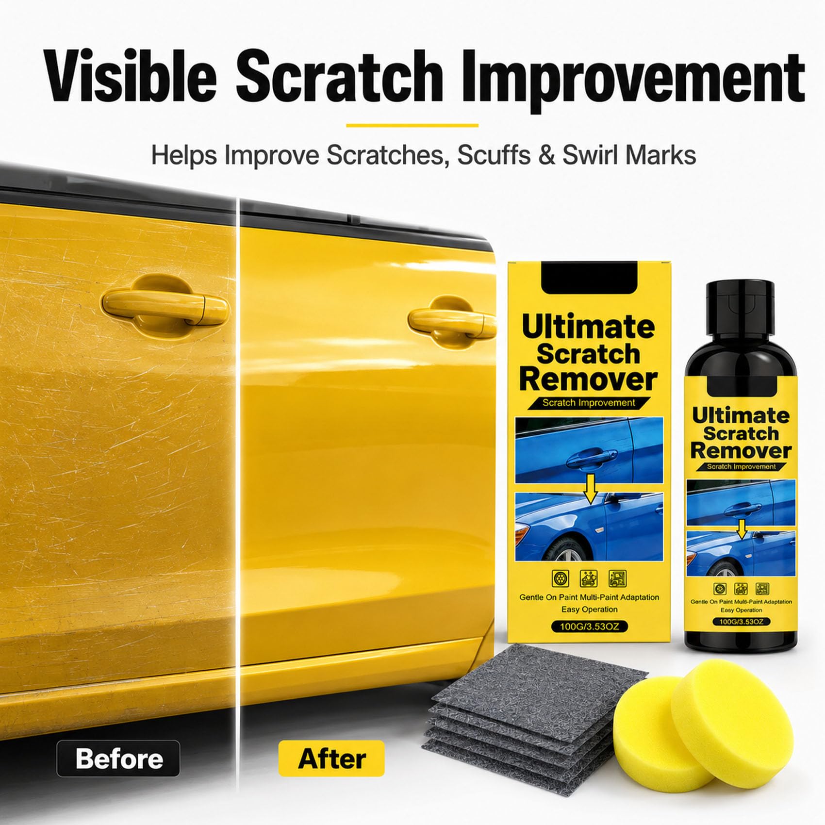 Car Cloth Scratch Remover Kit, Nano Cloth Car Scratch Remover with Paste and Sponge for Light Scratches, Scuffs and Swirl Marks (1pcs)