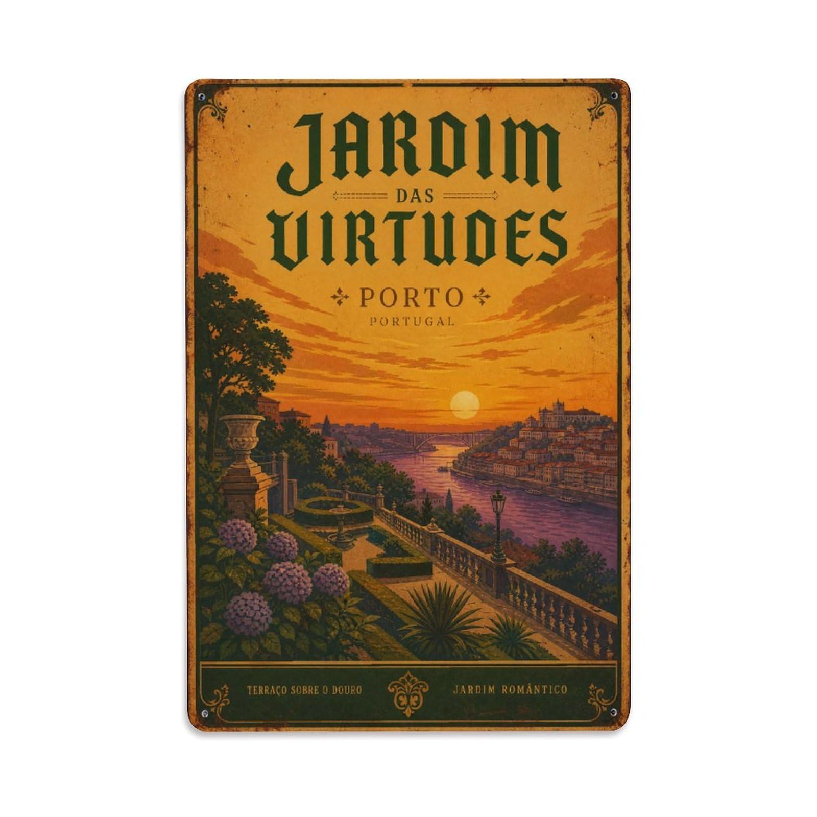 Huiyhb 8X12inch(20X30cm) Vintage Travel Virtudes Garden Sunset River View Portugal Metal Tin Sign