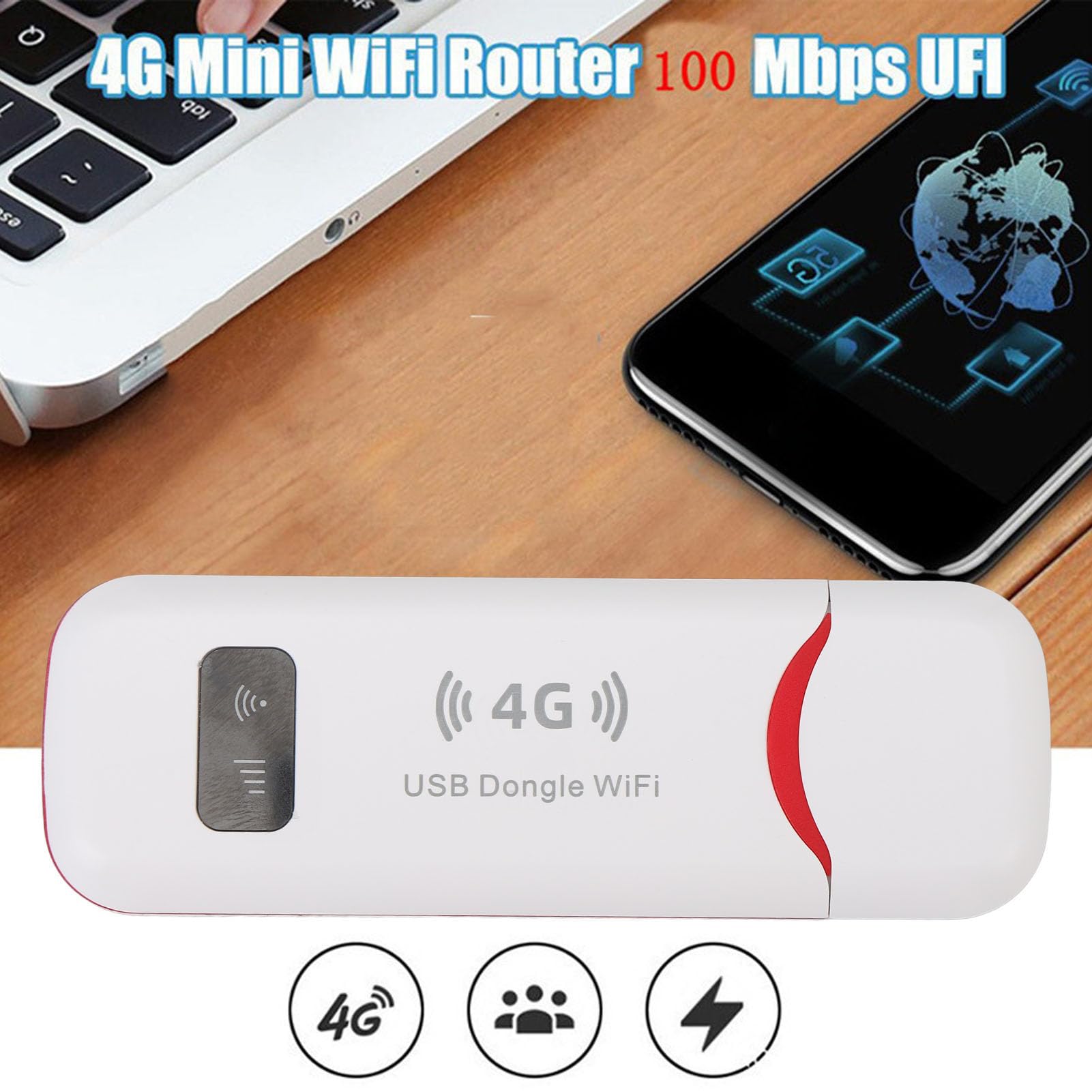 VBESTLIFE Módem USB 4G LTE, Enrutador de Punto de Acceso Móvil Inalámbrico Portátil de 150 Mbps con Ranura para Tarjeta SIM, Compatible con 10 Usuarios para Viajes en Europa, Asia,