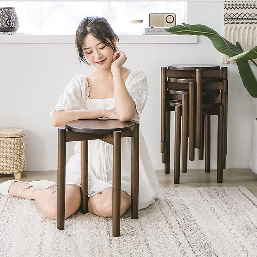 Minimalist Fashion Creative 6 Pack Stackable Dining Table and Stool High Stool, Solid Wood Stool Round Stool Wooden Stool Low Stool for Dining/Homecasual/4 Pack Walnut