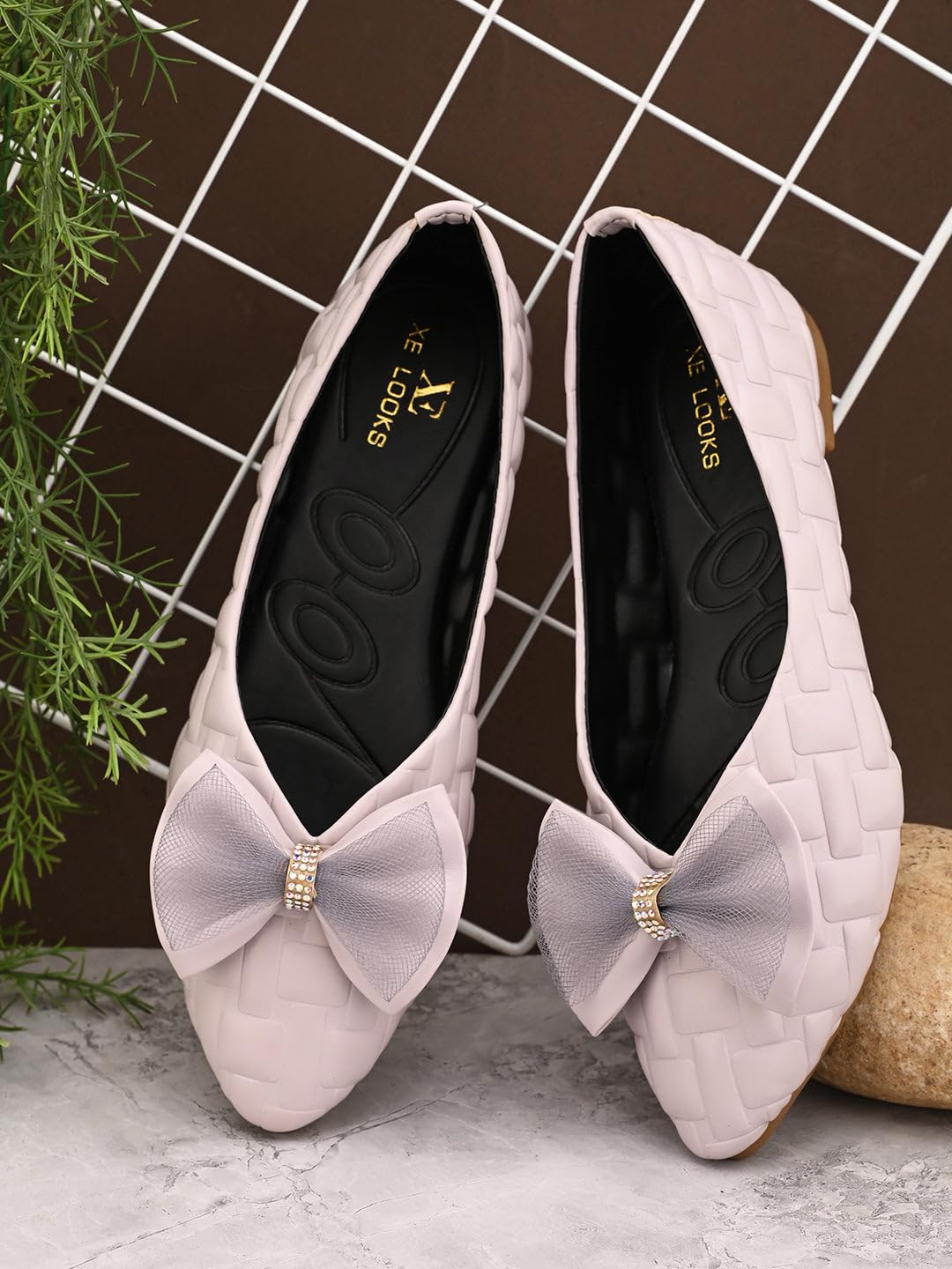 XE Looks Scarpe basse strutturate con fiocco in rete: design elegante, vestibilità comoda, perfette per aggiungere un tocco chic agli abiti da ragazza e da donna