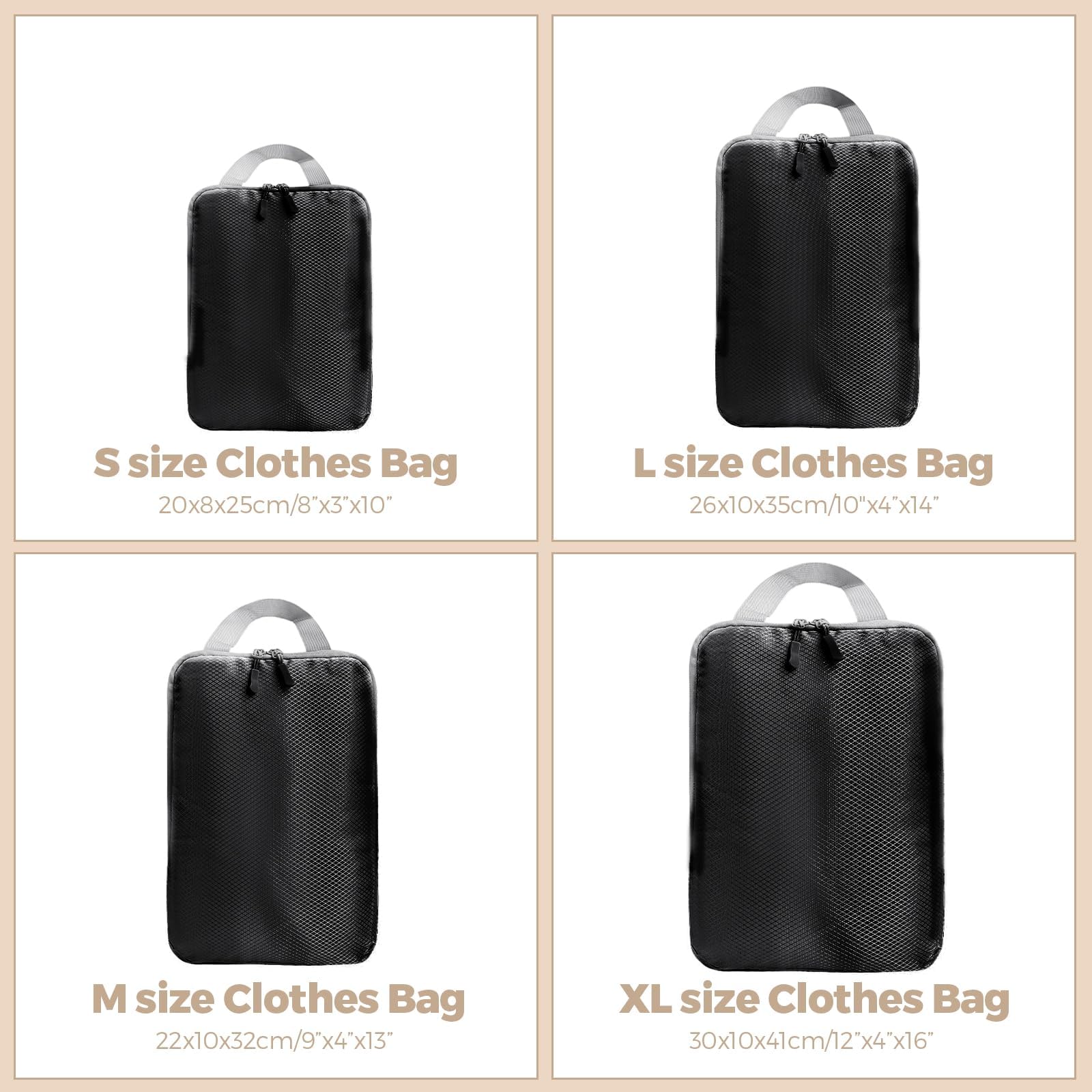 LANSKLBD 4/6/8 Set Packing Cubes for Suitcases Travel Luggage Packing Organizers,Travel Accessories Essentials Luggage Organizer with Shoe/Tioletry/Laundry Bag (Black, 4 set) view 7