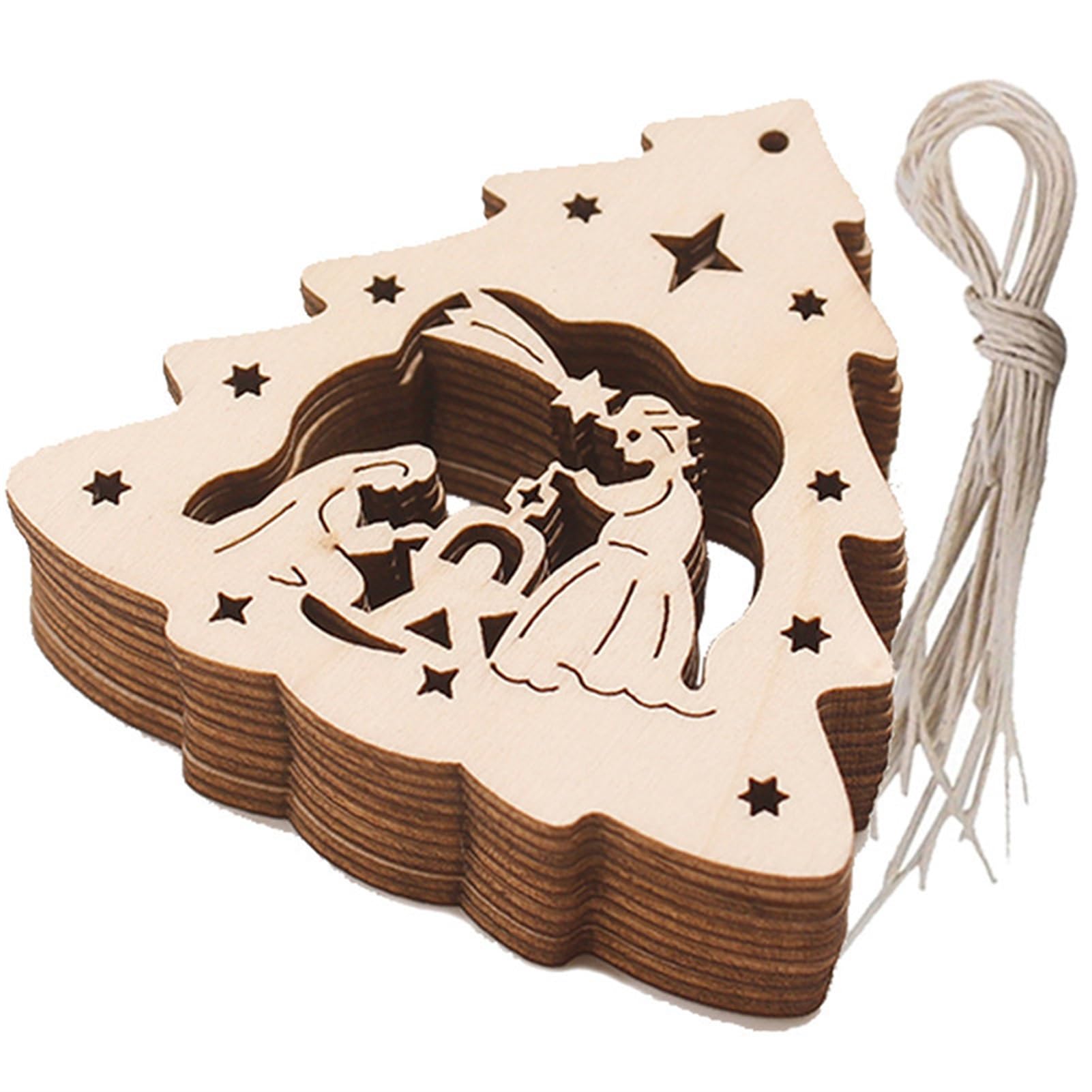 Pomurom 20 Pieces Wooden Nativity Tree Decorations, Shaped Nativity Scene Hanging Ornaments, Jesus Birth Scene Pendants With Rope for Crafts