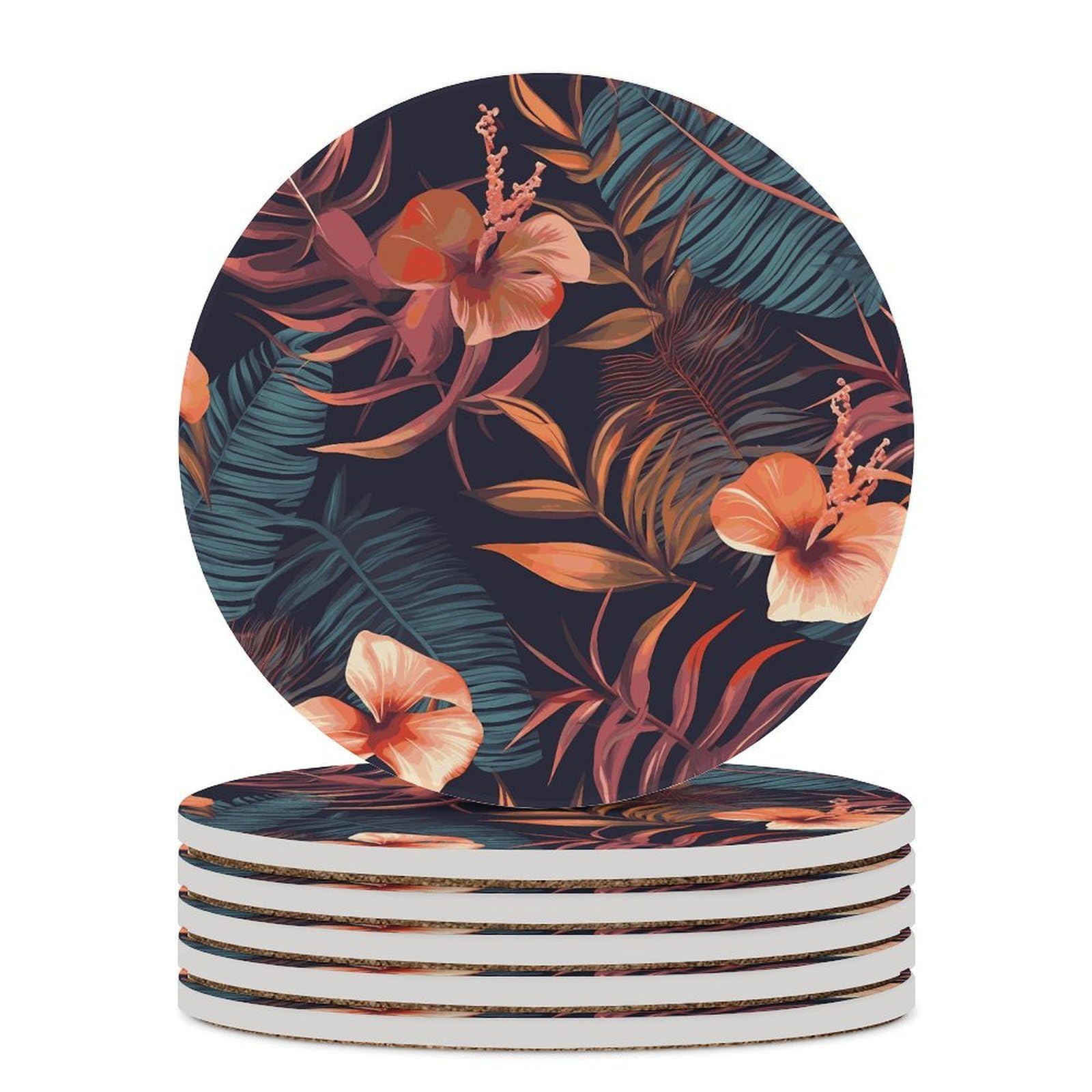 Tropical Flower Coaster with Cork Base Drink Coasters for Coffee Table Decor Modern Cup Coasters with Non-Slip & Heat-Resistant Cute Ceramic Table Coaster for Home Dining