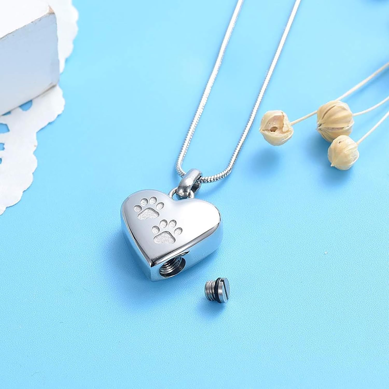 zeqingjw Pet Cremation Jewelry for Ashes for Dog/Cat Heart Urn Necklace for Ashes with Mini Keepsake Urn Memorial Ash Jewelry - Image 4