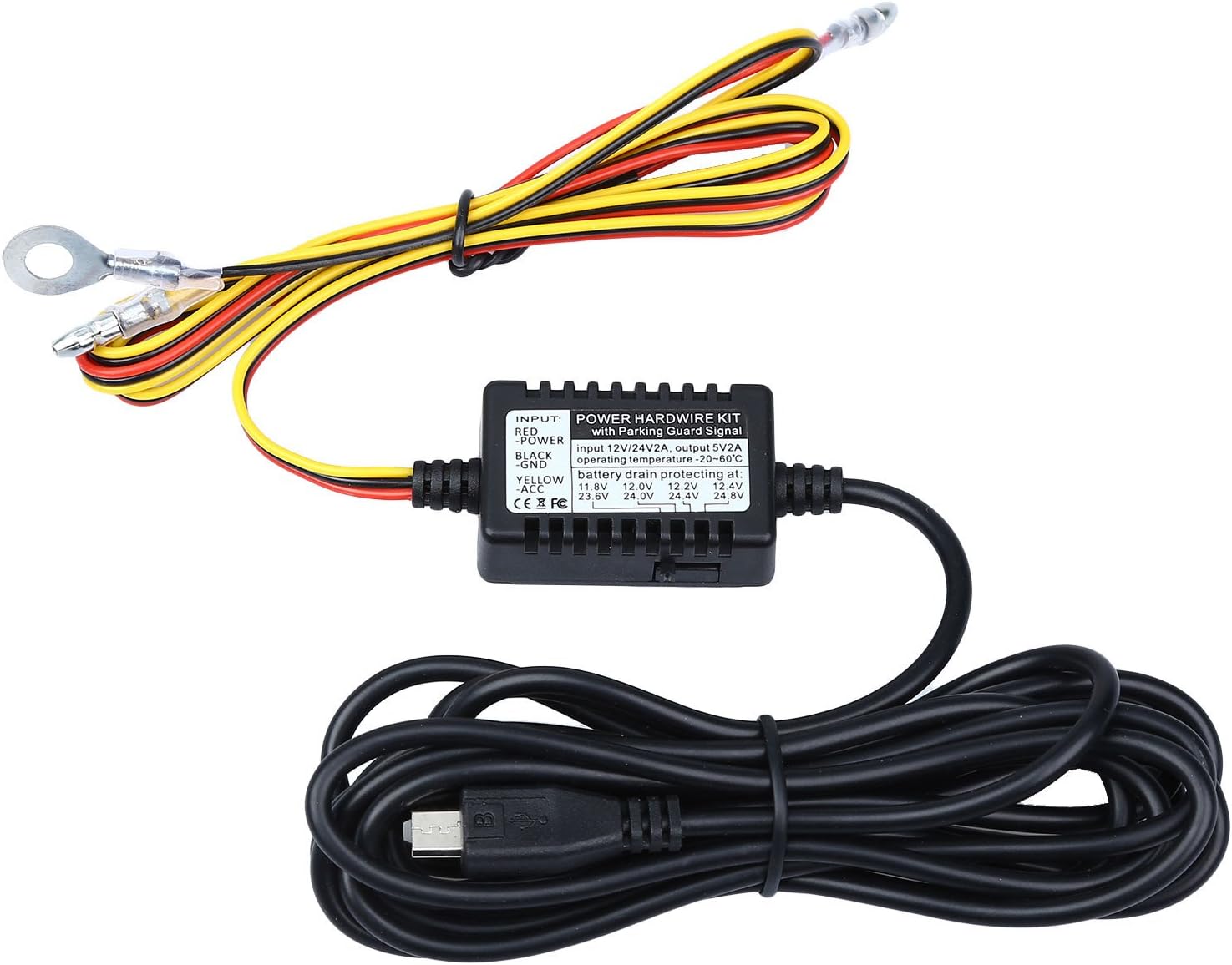 BlueSkySea Universal Micro USB Hardwire Kits 12V to 5V Power Adapter Cable with Fuse for B4K Car Dash Camera