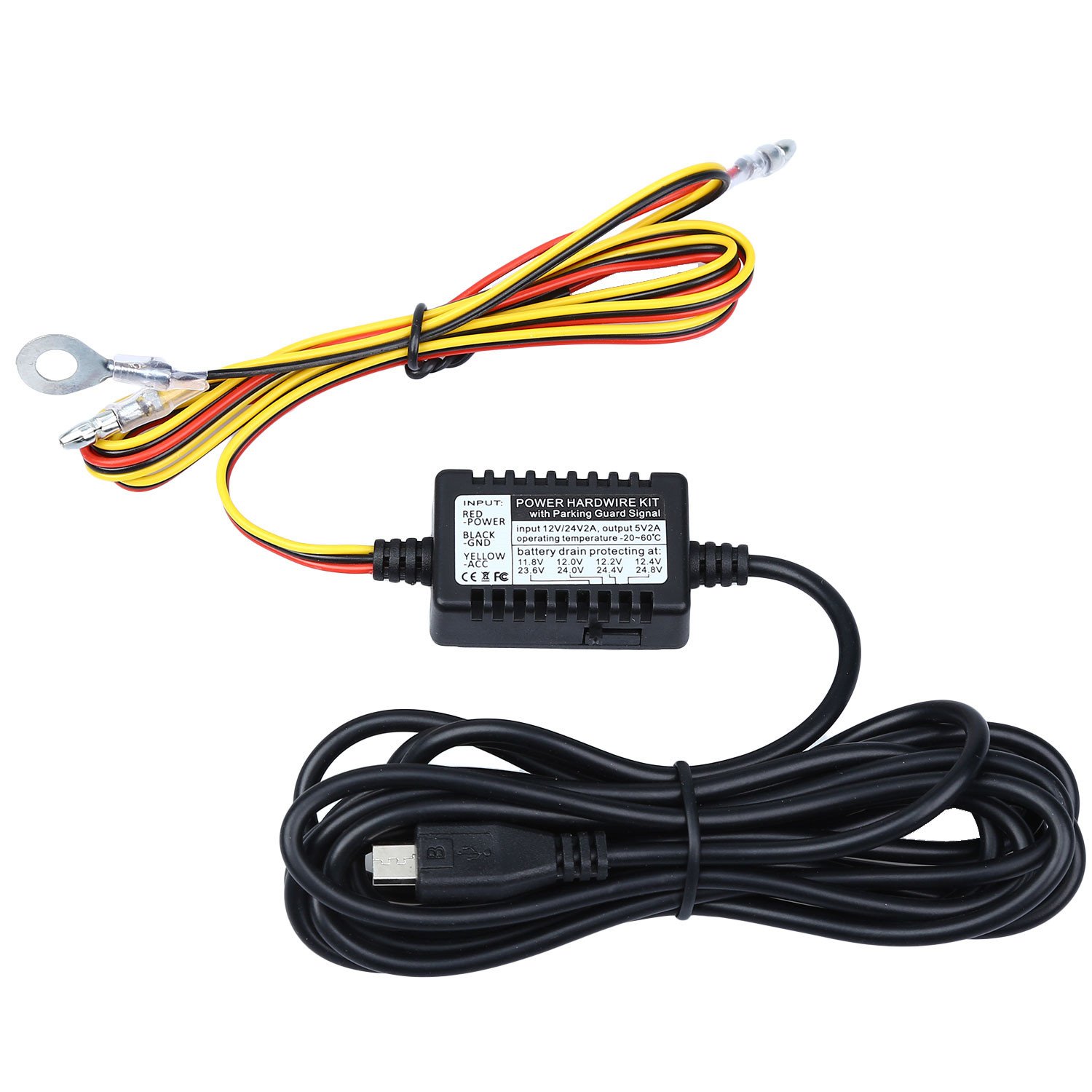 BlueSkySea Universal Micro USB Hardwire Kits 12V to 5V Power Adapter Cable with Fuse for B4K Car Dash Camera