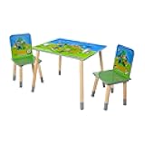 Minecraft: Seating Group Set - Table & 2 Chairs - Green & Blue, Kids Wooden Minecraft Set, Outdoor Game Scene Imagery, Children's Room Decor, Licensed