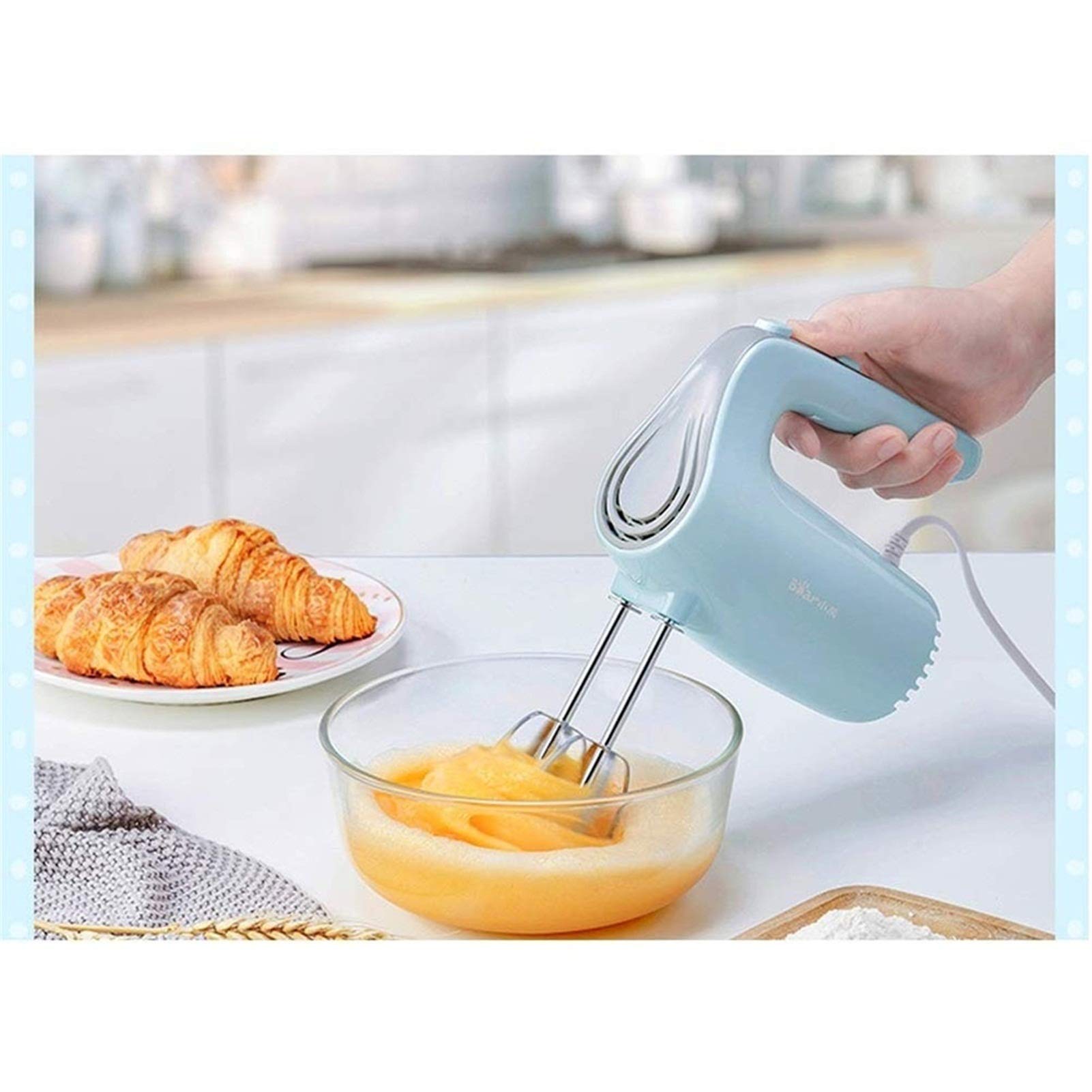 Sbattitore Elettrico Frusta Elettrico 5 velocità Turbo Mixer Portatile 125W Potenti miscelatori manuali da Cucina con Pulsante di espulsione Facile