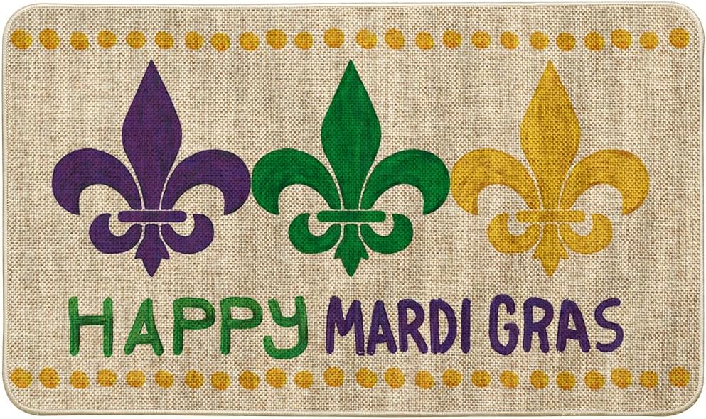 Artoid Mode Polka Dot Irises Happy Mardi Gras Doormat, Carnival Home Decor Low-Profile Switch Rug Door Mat Floor Mat for Indoor Outdoor 24x35 Inch