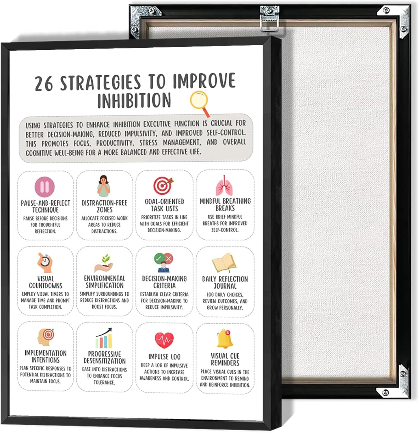 26 Strategies To Improve Working Memory Posters Executive Functioning Skills Prints Painting Promotes Healthy Cognition Canvas Wall Decor For Bedroom Office Classroom Wall Deco 12x16in Framed