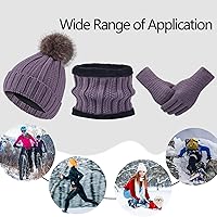 Vista 7 de Conjunto de bufanda de invierno para mujer, gorro de forro polar, bufandas para pantalla táctil, 3 en 1