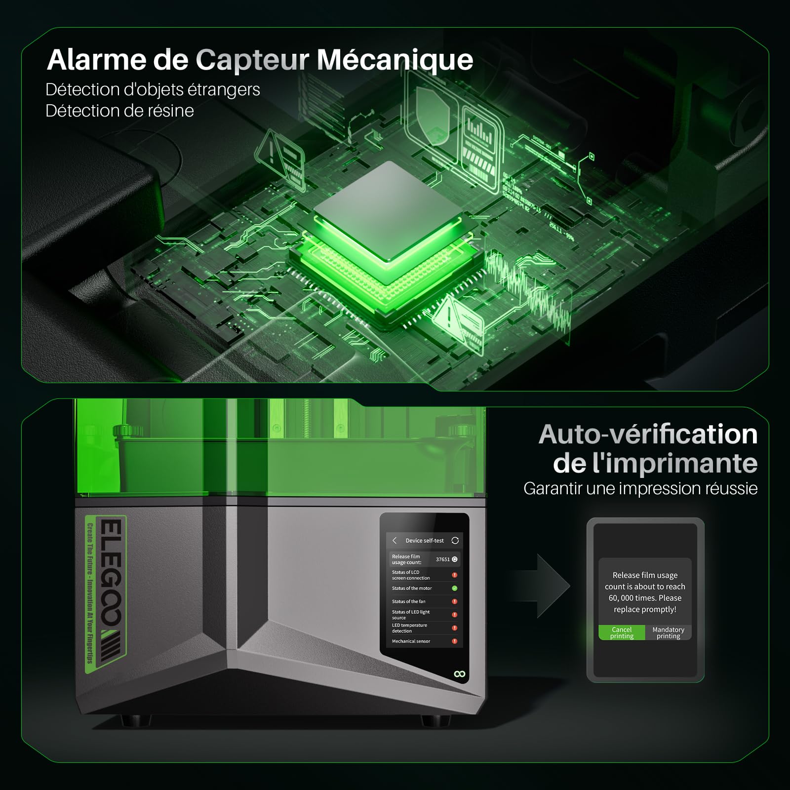 ELEGOO Saturn 4 12K MSLA Imprimante 3D de Résine, Nivellement Automatique, écran LCD Mono 10", Capteur Intelligent, COB et Lentille Collimatrice Fresnel, Taille d'impression 218,88mmx122,88mmx220mm