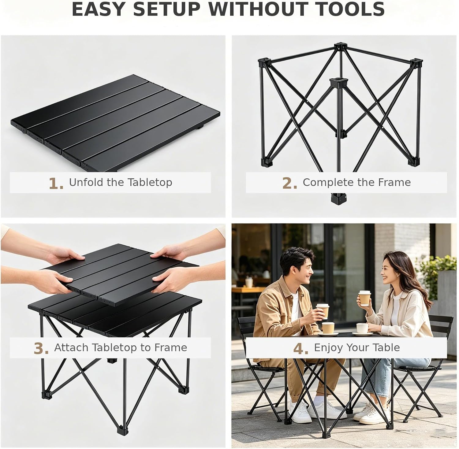 HOMGEN Portable Small Table Foldable 2.4lbs-Lightweight Camping Table with Iron Top & Aluminum Frame X-Shape Stable Structure Quick Setup for Motorcycle Bike Travel Camping Picnic Beach – 40x35x30cm image 2