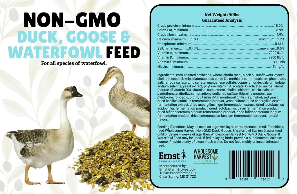Duck, Goose, Waterfowl Layer Feed 40 lb, High Protein Specially Formulated to Promote Egg Production and Healthy Flocks