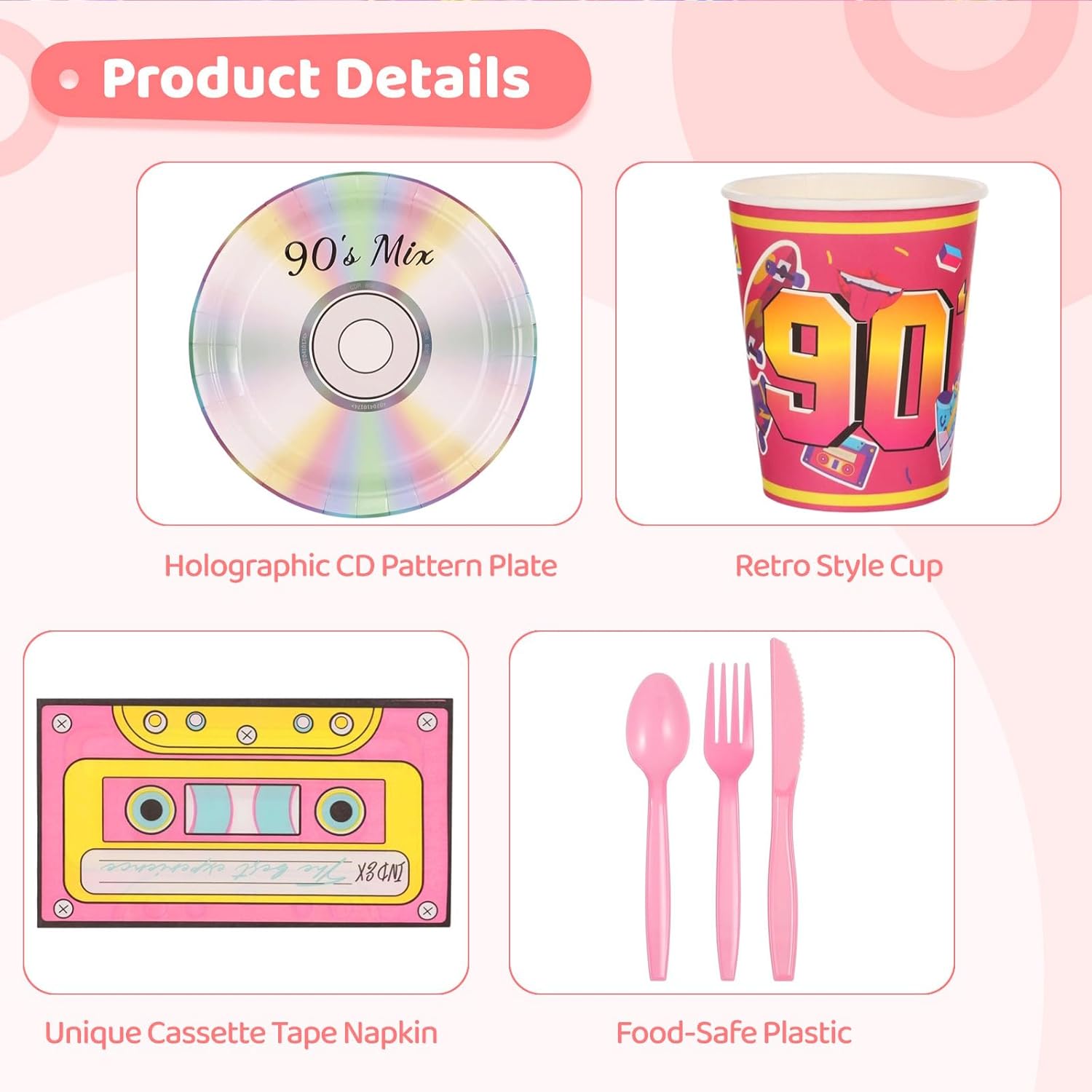 90s Decorations for Party, 342 PCS Retro I Love the 90’s Plates Napkins Cups Spoons Cutters Forks for 48 Guests, Disposable 90s Birthday Party Decorations