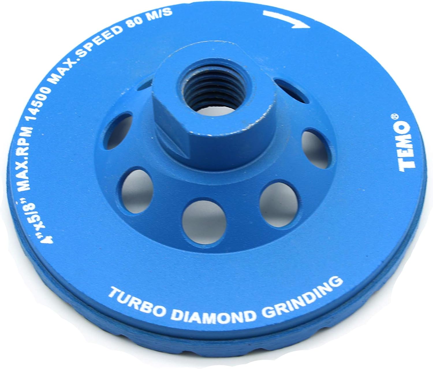 TEMO 4 Inch Diamond Turbo Segment Grinding Cup Wheel 5/8 Inch Thread Arbor for Marble Tile Concrete and Rock - - 